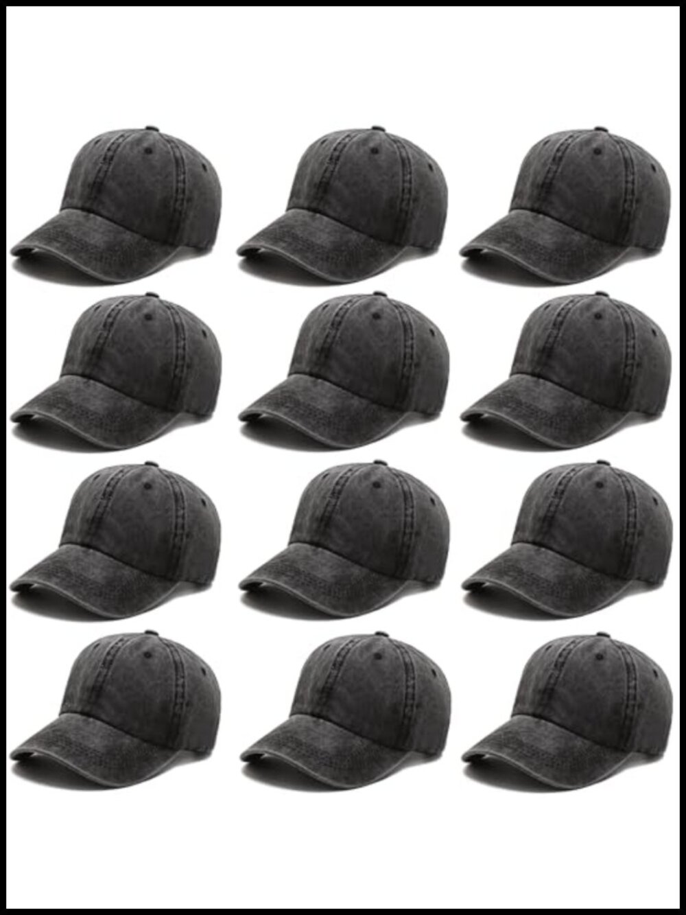 Washed Cotton Baseball Caps Set of 12 Adjustable Unisex Distressed Twill